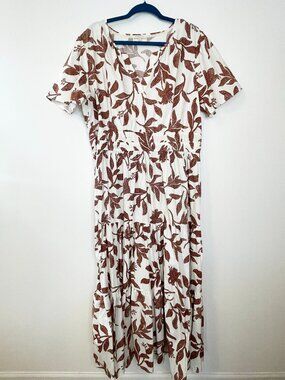 Kate & Sam Boho Floral Maxi Dress XXL Cream Brown Cottagecore Tiered 100% Cotton